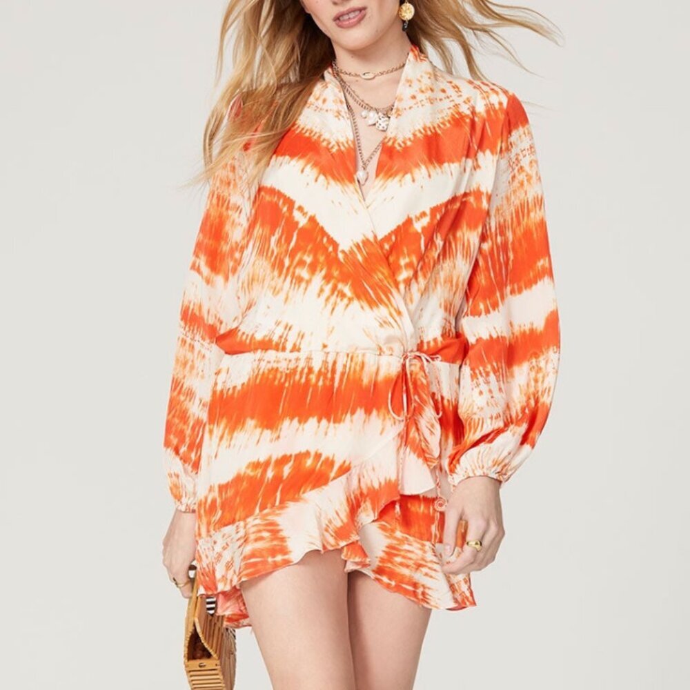Rococo Sand Orange and Cream Tie-Dye Wrap Dress